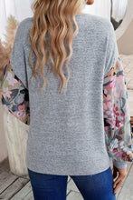 Load image into Gallery viewer, Gray Floral Lantern Sleeve Patchwork Buttoned V Neck Top