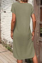 Load image into Gallery viewer, Jungle Green Waffle Texture Curved Hem Side Slit T-shirt Dress