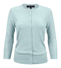 Load image into Gallery viewer, Crewneck Button Down Knit Cardigan Sweater 3/4 Sleeves
