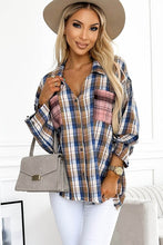 Load image into Gallery viewer, Women Plaid Pattern Asymmetric Buttons Shirt