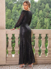 Load image into Gallery viewer, Sequin V-Neck Lantern Sleeve Maxi Dress