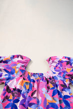Load image into Gallery viewer, Purple Flower Print Short Puff Sleeve Ruffled Dress