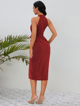 Load image into Gallery viewer, Slit Ruched Mock Neck Sleeveless Dress