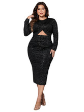 Load image into Gallery viewer, Honey Plus Size Cutout Slit Round Neck Long Sleeve Dress