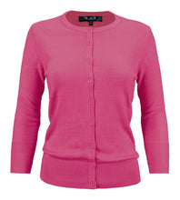 Load image into Gallery viewer, Crewneck Button Down Knit Cardigan Sweater 3/4 Sleeves
