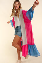 Load image into Gallery viewer, PLUS COLOR BLOCK KIMONO MAXI OPEN CARDIGAN