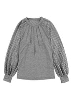 Load image into Gallery viewer, Gray Contrast Lace Raglan Sleeve Plicated Knit Top
