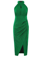 Load image into Gallery viewer, Slit Ruched Mock Neck Sleeveless Dress