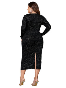 Honey Plus Size Cutout Slit Round Neck Long Sleeve Dress