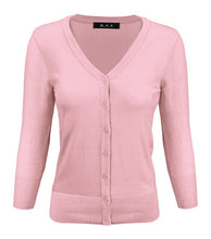 Load image into Gallery viewer, V-Neck Button Down Knit Cardigan Sweater 3/4 Sleeve