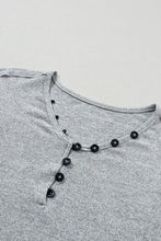 Load image into Gallery viewer, Gray Floral Lantern Sleeve Patchwork Buttoned V Neck Top