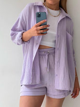 Load image into Gallery viewer, Texture Button Up Shirt and Drawstring Shorts Set