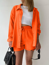 Load image into Gallery viewer, Texture Button Up Shirt and Drawstring Shorts Set