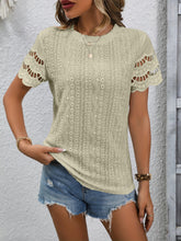 Load image into Gallery viewer, Full Size Eyelet Round Neck Short Sleeve Top