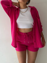 Load image into Gallery viewer, Texture Button Up Shirt and Drawstring Shorts Set