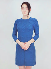 Load image into Gallery viewer, Cable Knit Round Neck 3/4 Slvs Mini Sweater Dress
