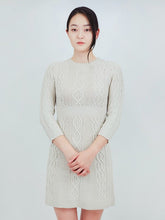 Load image into Gallery viewer, Cable Knit Round Neck 3/4 Slvs Mini Sweater Dress