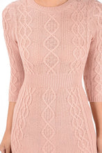Load image into Gallery viewer, Cable Knit Round Neck 3/4 Slvs Mini Sweater Dress