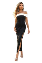 Load image into Gallery viewer, Contrast Off-Shoulder Slit Dress