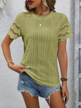 Load image into Gallery viewer, Full Size Eyelet Round Neck Short Sleeve Top