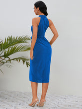 Load image into Gallery viewer, Slit Ruched Mock Neck Sleeveless Dress