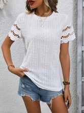 Load image into Gallery viewer, Full Size Eyelet Round Neck Short Sleeve Top