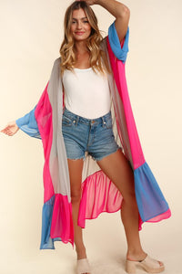 PLUS COLOR BLOCK KIMONO MAXI OPEN CARDIGAN