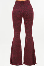 Load image into Gallery viewer, Leopard Bell Bottom Jean in Burgundy- Inseam 32