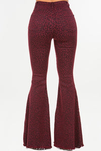 Leopard Bell Bottom Jean in Burgundy- Inseam 32