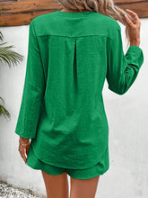 Load image into Gallery viewer, Notched Long Sleeve Top and Shorts Set