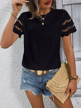 Load image into Gallery viewer, Full Size Eyelet Round Neck Short Sleeve Top