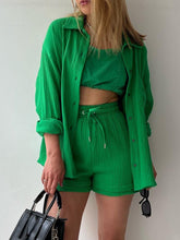 Load image into Gallery viewer, Texture Button Up Shirt and Drawstring Shorts Set