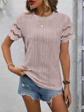 Load image into Gallery viewer, Full Size Eyelet Round Neck Short Sleeve Top