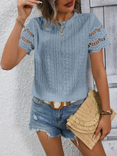 Load image into Gallery viewer, Full Size Eyelet Round Neck Short Sleeve Top