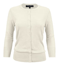 Load image into Gallery viewer, Crewneck Button Down Knit Cardigan Sweater 3/4 Sleeves