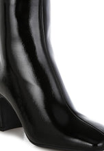 Load image into Gallery viewer, Kostaka Patent Square Toe Ankle Boots