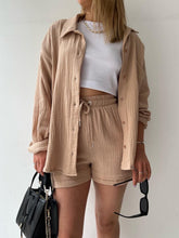Load image into Gallery viewer, Texture Button Up Shirt and Drawstring Shorts Set