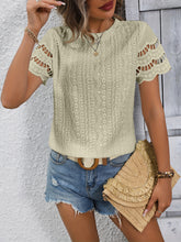 Load image into Gallery viewer, Full Size Eyelet Round Neck Short Sleeve Top