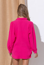 Load image into Gallery viewer, TEXTURED GAUZE BUTTON DOWN PUFF SLEEVES BLOUSE TOP