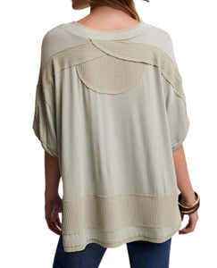 Soft Henley Top with Waffle Knit Design Detail