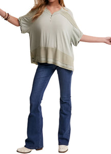Soft Henley Top with Waffle Knit Design Detail