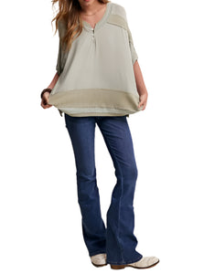 Soft Henley Top with Waffle Knit Design Detail
