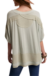 Soft Henley Top with Waffle Knit Design Detail