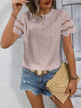 Load image into Gallery viewer, Full Size Eyelet Round Neck Short Sleeve Top