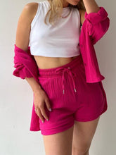 Load image into Gallery viewer, Texture Button Up Shirt and Drawstring Shorts Set