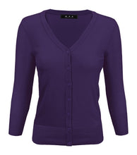 Load image into Gallery viewer, V-Neck Button Down Knit Cardigan Sweater 3/4 Sleeve