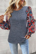 Load image into Gallery viewer, Women Ruffle Tiered Floral Sleeve Crew Neck Blouse
