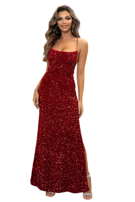 Sequin Backless Split Maxi Dress