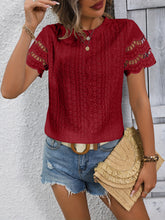 Load image into Gallery viewer, Full Size Eyelet Round Neck Short Sleeve Top