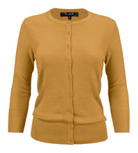 Load image into Gallery viewer, Crewneck Button Down Knit Cardigan Sweater 3/4 Sleeves
